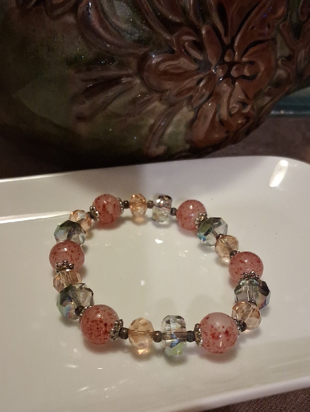 Pink and Peach Beaded Stretch Bracelet - Women Jewelry